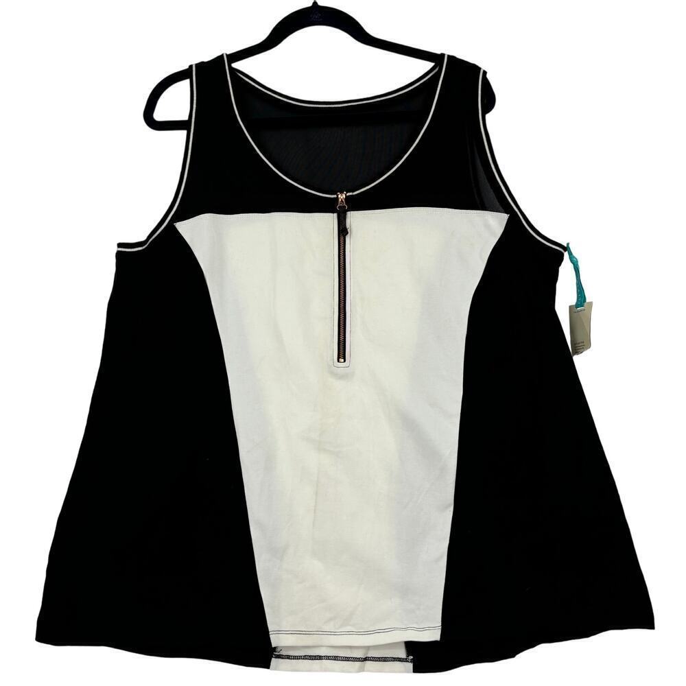 Livi Active Sleeveless Top Size 22 24 Black White Mesh Upper Half Zip Popover